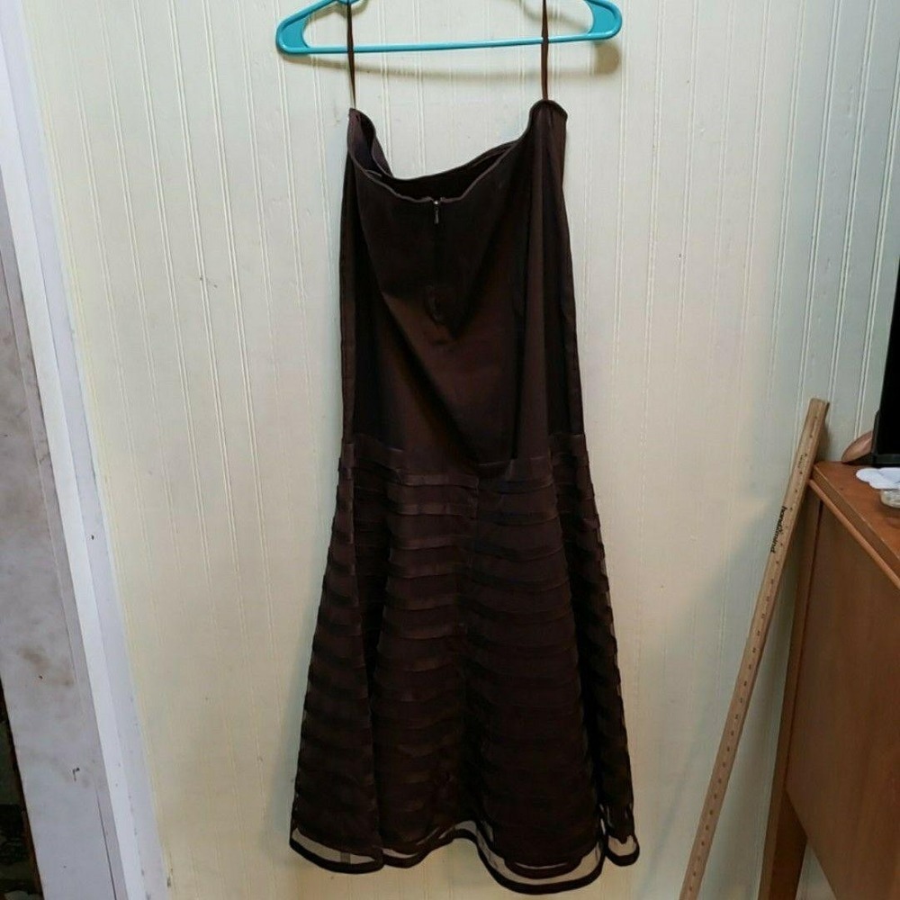 KM Collections Dress Womens 10 Brown Sleeveless Square Neck A-Line Knee Layered‎